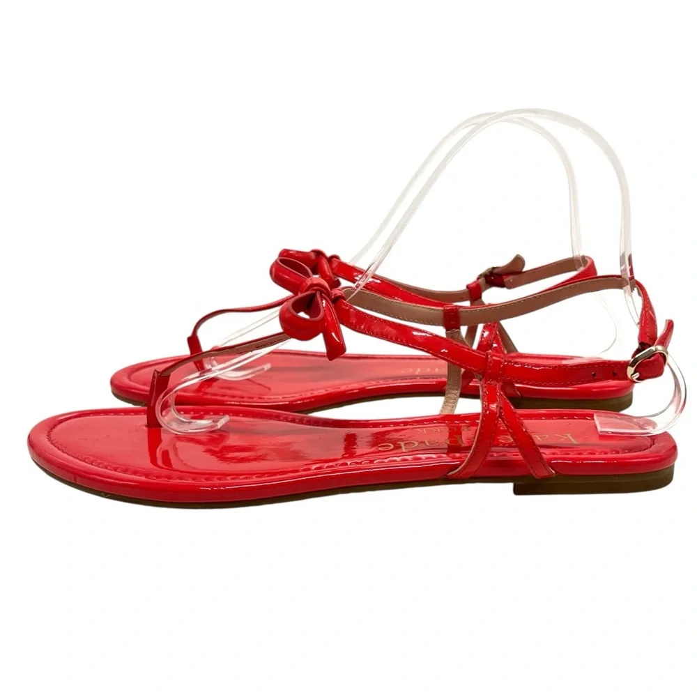 Kate Spade New York Piazza Patent Leather Coral Rose T Strap Sandals Women’s 9 - Picture 6 of 13